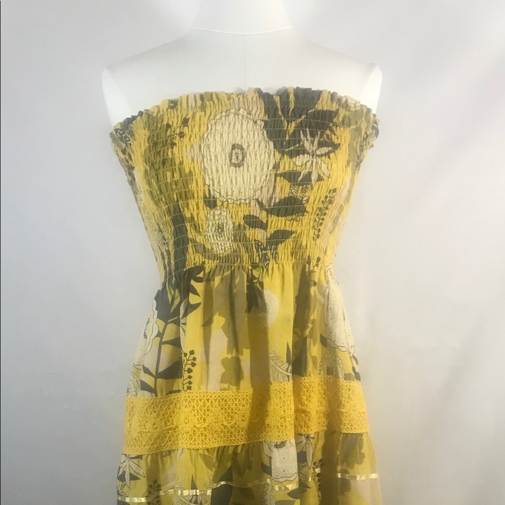 Yellow Multi-Color Strapless Dress